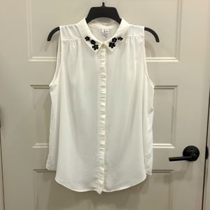 White Sleeveless Button Front Blouse